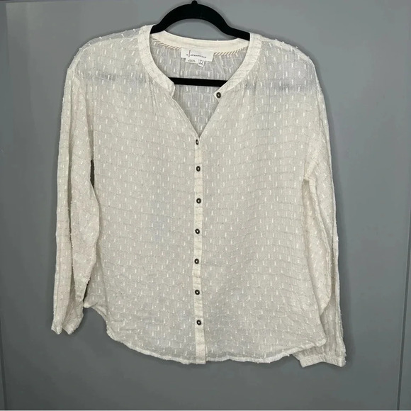 Anthropologie Blouse Martina Textured Metallic Ivory Long Sleeve Button Up Sze 0 - Picture 2 of 8